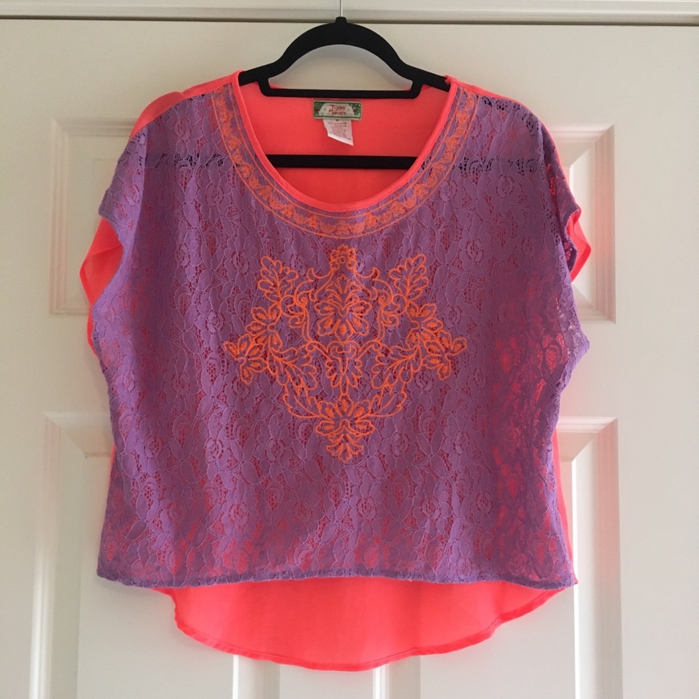 Lace Cropped Shirt by Flying Tomato